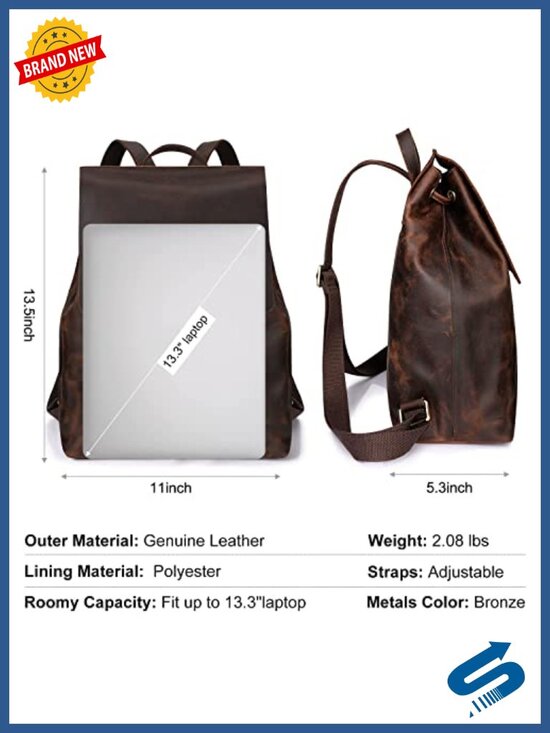 Genuine Leather Backpack Purse with Luggage Sleeve main image 6